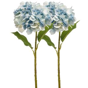 Emerald Kunstbloem hortensia tak - 2x - 52 cm - licht blauw - Real Touch - hydrangea - kunst zijdebloemen -