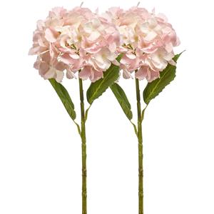 Emerald Kunstbloem hortensia tak - 2x - 52 cm - licht roze - Real Touch - hydrangea - kunst zijdebloemen -