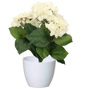 Bellatio flowers & plants Hortensia kunstplant met bloemen wit - in pot wit - cm hoog -