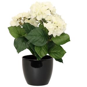 Bellatio flowers & plants Hortensia kunstplant met bloemen wit - in pot zwart - cm hoog -