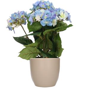 Bellatio flowers & plants Hortensia kunstplant met bloemen blauw - in pot taupe - cm hoog -