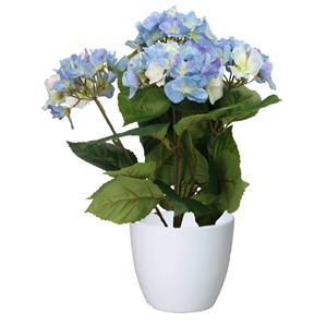 Bellatio flowers & plants Hortensia kunstplant met bloemen blauw - in pot wit - cm hoog -