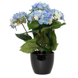 Bellatio flowers & plants Hortensia kunstplant met bloemen blauw - in pot zwart - cm hoog -