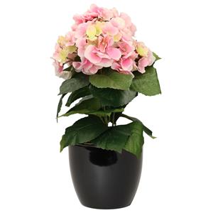 Bellatio flowers & plants Hortensia kunstplant met bloemen lichtroze - in pot goud - cm hoog -