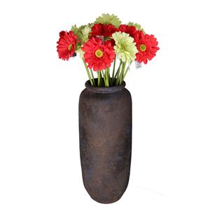DK Design Kunstbloemen boeket Gerbera - 8x - 72 cm - lichtgroen/rood - real touch - kunst zijdebloem -