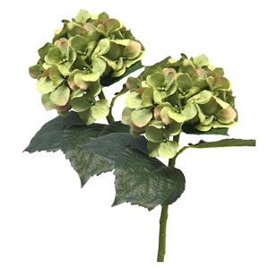 Bellatio Design Kunstbloem Hortensia tak - 5x - groen - cm - losse steel - Kunst zijdebloemen - hydrangea -