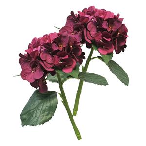 Bellatio Design Kunstbloem Hortensia tak - 5x - bordeaux rood - cm - losse steel - Kunst zijdebloemen - hydrangea -