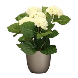 Merkloos Hortensia kunstplant/kunstbloemen cm - wit - in pot taupe mat -