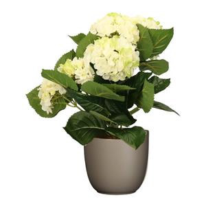 Merkloos Hortensia kunstplant/kunstbloemen cm - wit/groen - in pot taupe mat -