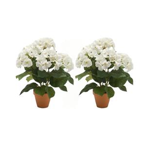 Bellatio flowers & plants 2x stuks kunstplant Hortensia wit in ronde terracotta pot cm -
