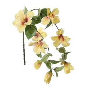 Louis Maes kunstbloemen - Hibiscus - geel - hangende tak van 165 cm - Hawaii/zomer thema -