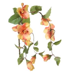 Louis Maes kunstbloemen - Hibiscus - oranje - hangende tak van 165 cm - Hawaii/zomer thema -