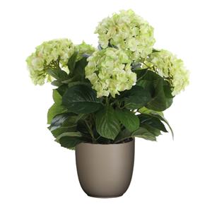 Mica Decorations Hortensia kunstplant/kunstbloemen 45 cm - groen - in pot taupe mat -