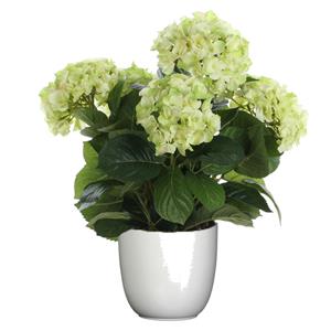 Mica Decorations Hortensia kunstplant/kunstbloemen 45 cm - groen - in pot wit -