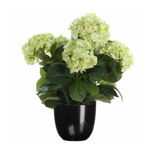 Mica Decorations Hortensia kunstplant/kunstbloemen 45 cm - groen - in pot zwart glans -