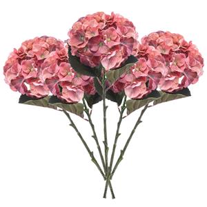 Emerald Kunstbloem Hortensia tak - 5x - 50 cm - koraal roze - kunst zijdebloemen - decoratie - hydrangea -