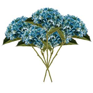 Emerald Kunstbloem Hortensia tak - 5x - Annabelle - 52 cm - blauw - Kunst zijdebloem - Hydrangea -