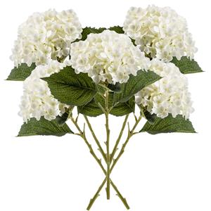 Emerald Kunstbloem Hortensia tak - 5x - Annabelle - 52 cm - creme - Kunst zijdebloem - Hydrangea -