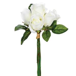 Atmosphera kunstbloemen - boeket - 7 rozen - wit - 30 cm -