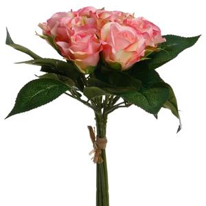 Atmosphera kunstbloemen - boeket - 9 rozen - roze - 24 cm -