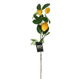 Bellatio Design Kunstbloem citrusfruit tak citroen - 74 cm - geel - losse steel - Kunst zijdebloemen -
