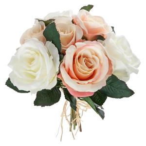 Atmosphera kunstbloemen - boeket - 7 rozen - roze/wit - 30 cm -