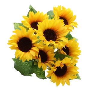 Chaks Zonnebloemen kunstbloemen boeket - 7x - geel - H34 cm -