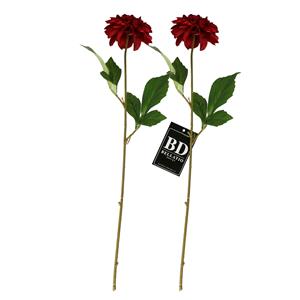 Bellatio Design Kunstbloem Dahlia - 2x - 50 cm - bordeaux rood - kunst zijdebloemen -