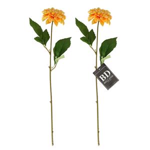 Bellatio Design Kunstbloem Dahlia - 2x - 50 cm - lichtgeel - kunst zijdebloemen -