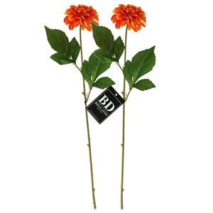Bellatio Design Kunstbloem Dahlia - 2x - 50 cm - oranje - kunst zijdebloemen -