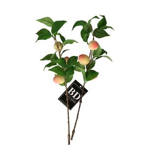 Bellatio Design Kunstbloem fruit tak Perzik - 2x - cm - losse steel - kunst zijdebloemen -