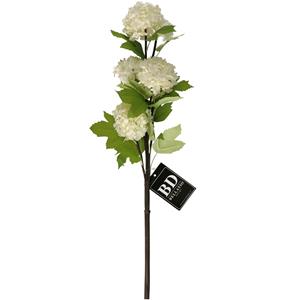 Bellatio Design Kunstbloem Viburnum/sneeuwbal Roseum - 60 cm - creme - losse steel - kunst zijdebloemen -