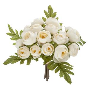 Atmosphera kunstbloemen - boeket - 18 mini camelia's - wit - 30 cm -