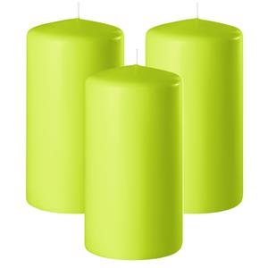Enlightening Candles Cilinder/stompkaars - 3x - limegroen - D6 x H15 cm - branduur -