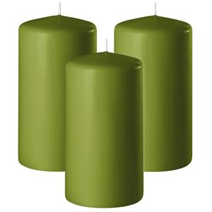 Enlightening Candles Cilinder/stompkaars - 3x - olijfgroen - D6 x H15 cm - branduur -
