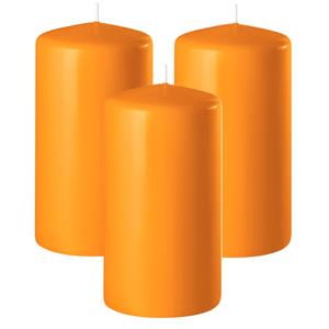 Enlightening Candles Cilinder/stompkaars - 3x - oranje - D6 x H15 cm - branduur -