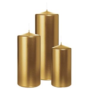 Wiedemann Cilinderkaarsen/stompkaarsen - set van 3 - metallic goud - 6x12/7x15/7x20 cm -