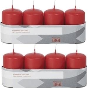 Trend Candles Cilinderkaarsen/stompkaarsen - set 8x - rood - 5 x 8 cm - 18 branduren -