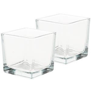 Merkloos Glazen theelichtjes/waxinelichtjes kaarsenhouder - 10x - vierkant - transparant - 8 x 8 cm -