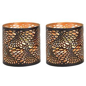 Merkloos 3x Theelichthouders/waxinelichthouders windlichten zwart/goud spiraal/lijnen patroon 13 cm -