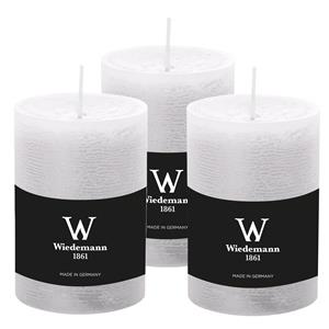 Wiedemann Cilinderkaars/stompkaars - 3x - rustieke kaars - wit - 7 x 10 cm - 43 branduren -