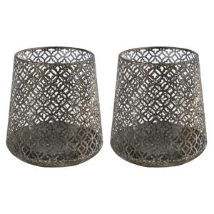 Countryfield Luxe theelichthouder/kaarsenhouder - 2x stuks - brons kleur - metaal - D14 x H15 cm -
