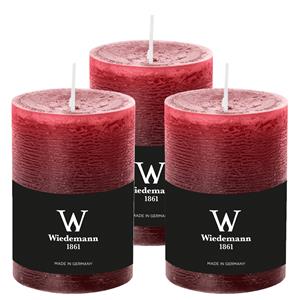 Wiedemann Cilinderkaars/stompkaars - 3x - rustieke kaars - bordeauxrood - 7 x 10 cm - 43 branduren -