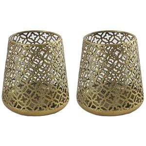 Countryfield Luxe theelichthouder/kaarsenhouder - 2x stuks - goud kleur - metaal - D14 x H15 cm -