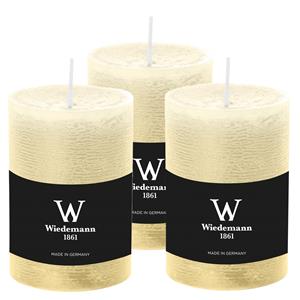 Wiedemann Cilinderkaars/stompkaars - 3x - rustieke kaars - creme wit - 7 x 10 cm - 43 branduren -