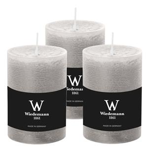 Wiedemann Cilinderkaars/stompkaars - 3x - rustieke kaars - lichtgrijs - 7 x 10 cm - 43 branduren -