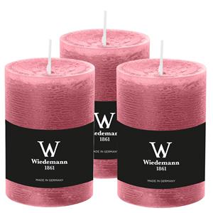 Wiedemann Cilinderkaars/stompkaars - 3x - rustieke kaars - oudroze - 7 x 10 cm - 43 branduren -