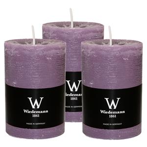 Wiedemann Cilinderkaars/stompkaars - 3x - rustieke kaars - paars - 7 x 10 cm - 43 branduren -