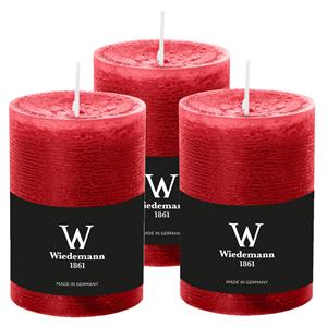 Wiedemann Cilinderkaars/stompkaars - 3x - rustieke kaars - rood - 7 x 10 cm - 43 branduren -