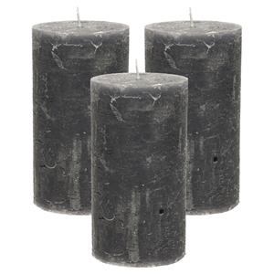 Merkloos Stompkaars/cilinderkaars - 3x - antraciet - 7 x 13 cm - rustiek model -
